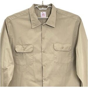 Open Trails Mens Work Shirt 3XL Tan Relaxed Fit Button Down Long Sleeve Pockets